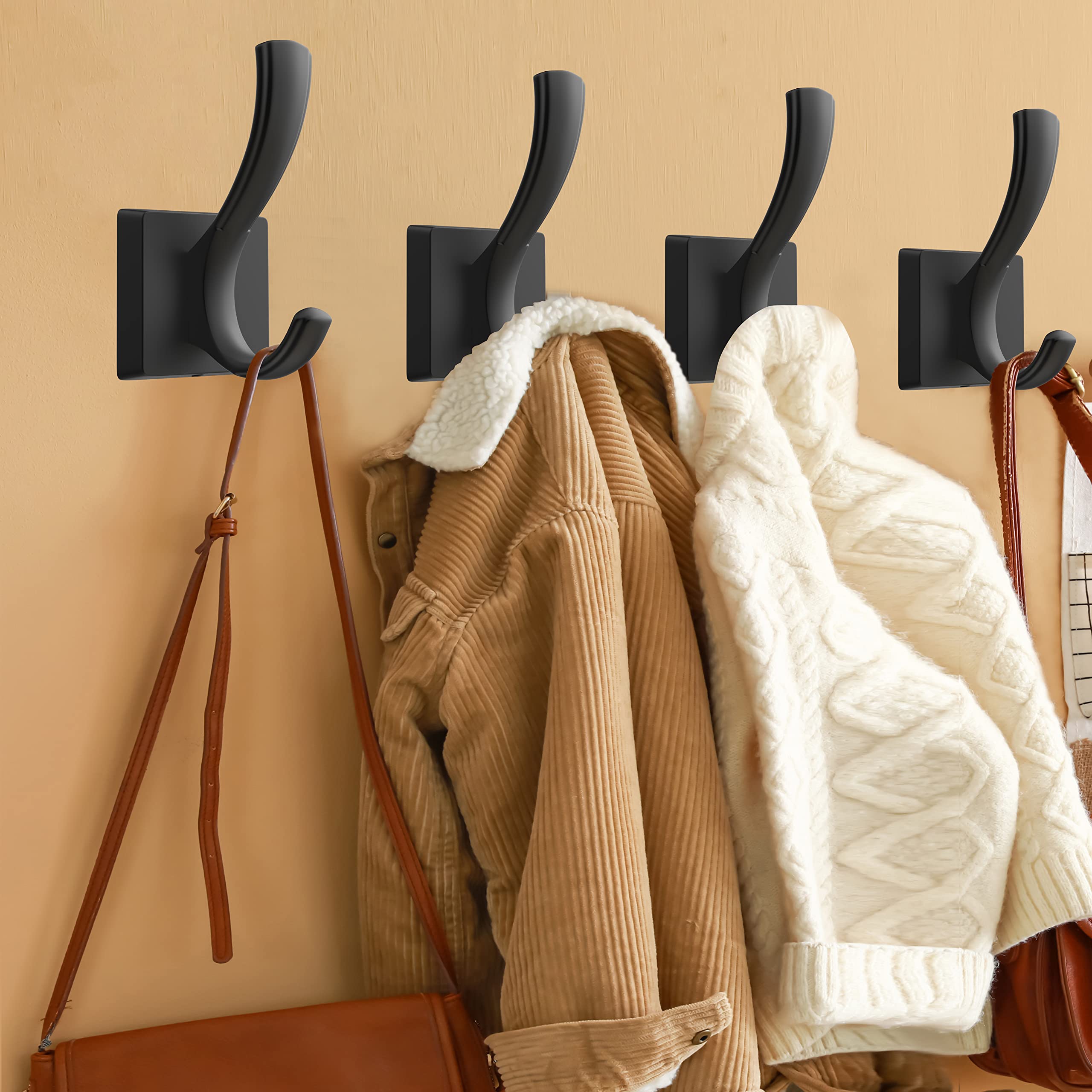 TOFIIGREM Black Wall Hooks Coat Hook, Towel Hooks Hand Towel Holder for Bathroom, Entryway Mudroom Hooks for Hanging Coat Key Robe Hat Backpack (8 Pack, Black)