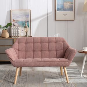 zsarts 48 inch small loveseat for small spaces, upholstered high wingback chair modern linen mini sofa couch 2-seat armchair with wood legs for bedroom living room, pink