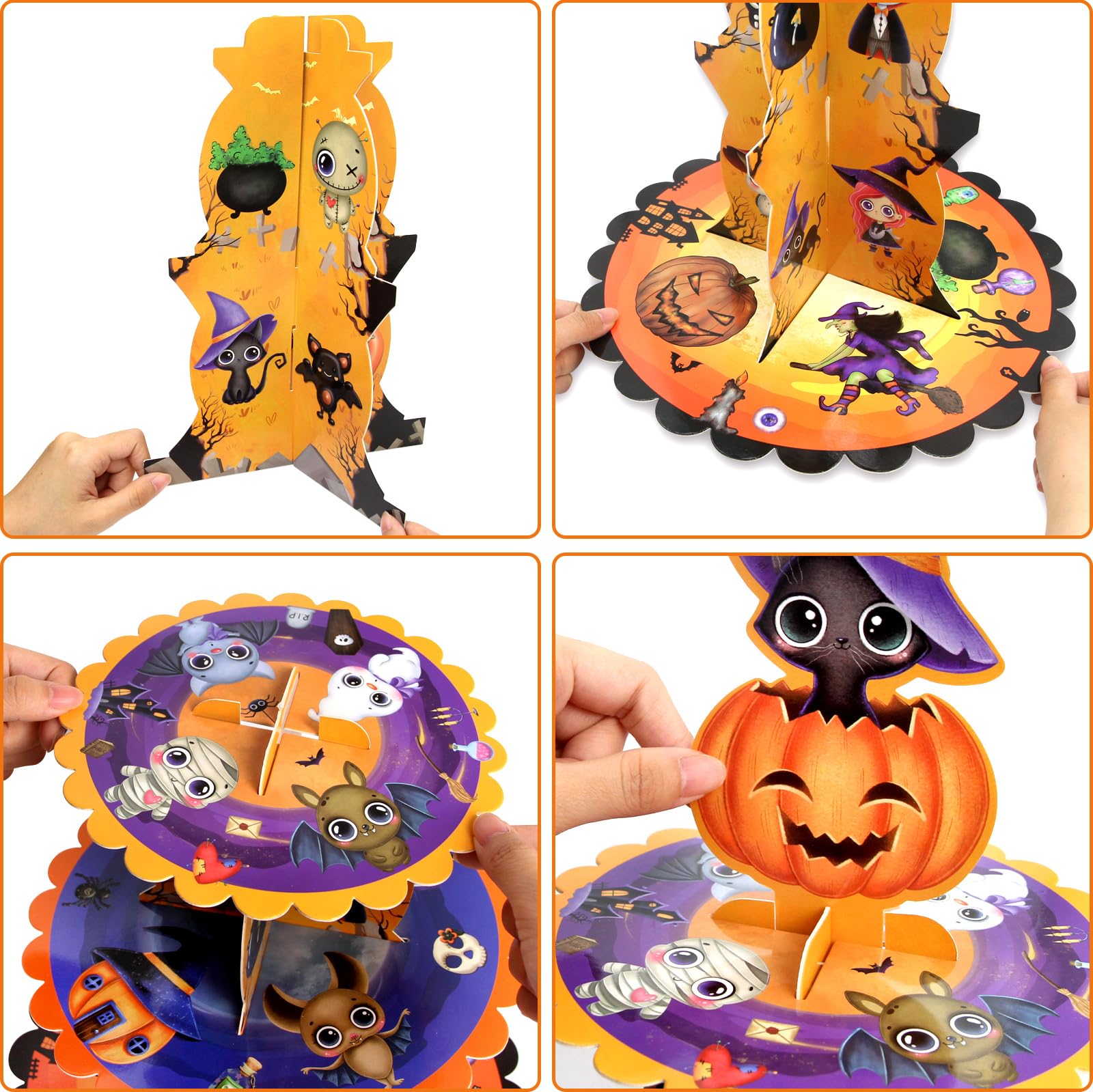 ceiba tree Halloween Cupcake Stand Decorations Holder Dessert Tower 3 Tier Cardboard Pumpkin Trick or Treat Party Birthday Supplies for Kids