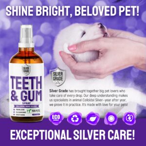 SILVER GRADE Teeth & Gum Spray for Dogs and Cats ● Dental Formula for Dog Mouth Rinse & Cat Mouth Care ● Cat & Dog Fresh Breath, Clean Teeth, No Pain Or Burning ● Dog Plaque and Tartar Remover (4 Oz)