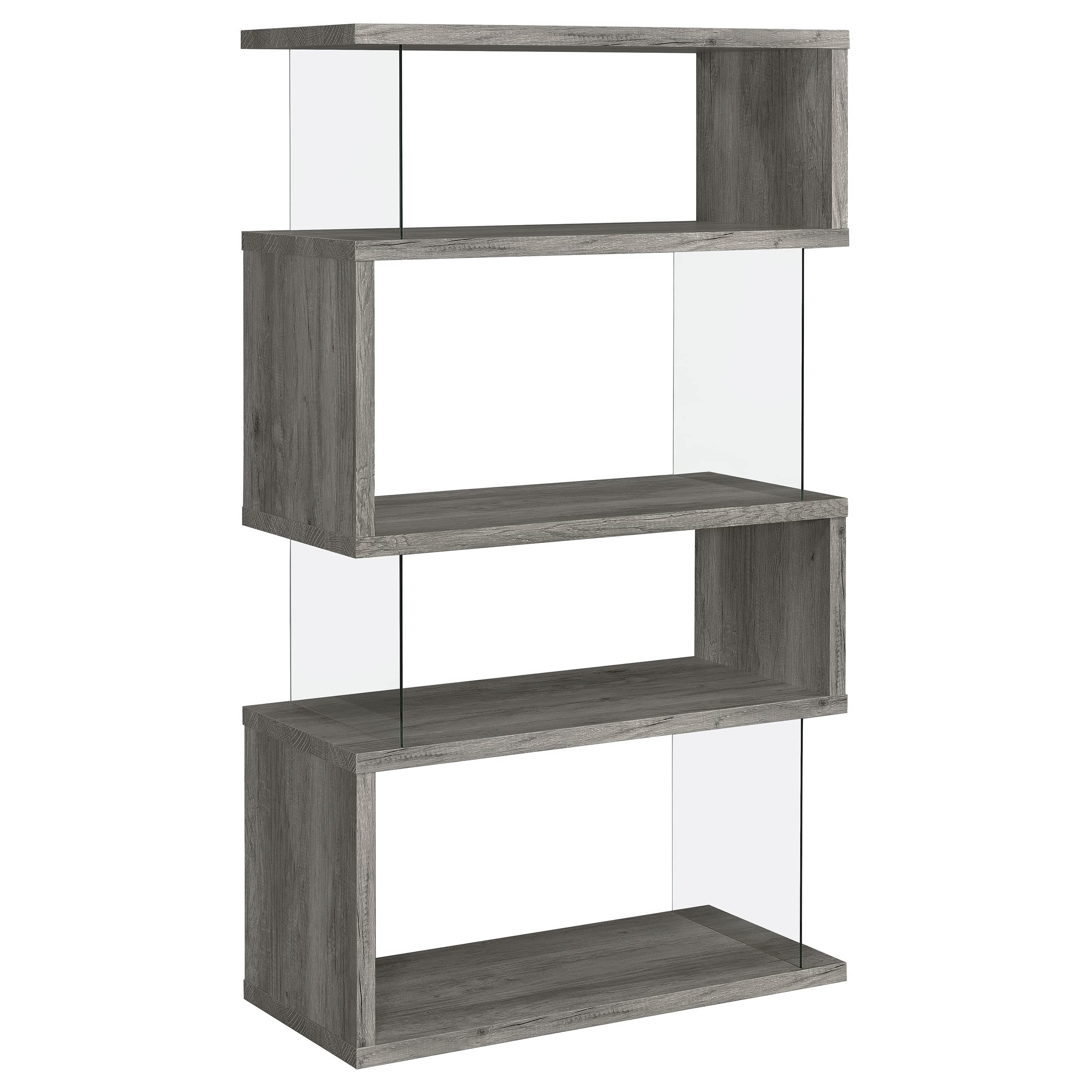 Coaster Home Furnishings Emelle 4-Shelf Bookcase with Glass Panels Grey Driftwood