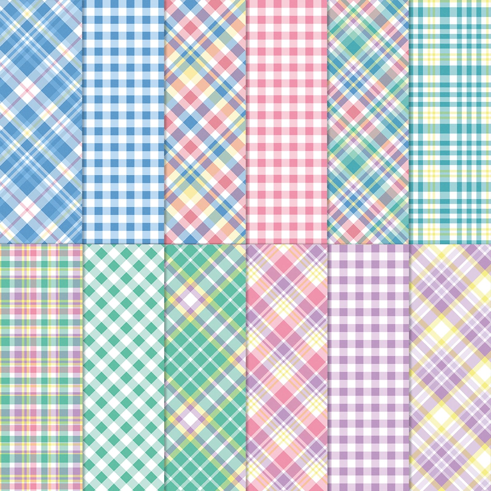 Whaline 12Pcs Spring Plaid Cotton Fabric Bundles 18 x 22 Inch Tartan Printed Fat Quarters Purple Green Pink Blue Quilting Patchwork Squares Sewing Fabrics for DIY Handmade Crafting Home Party Decor