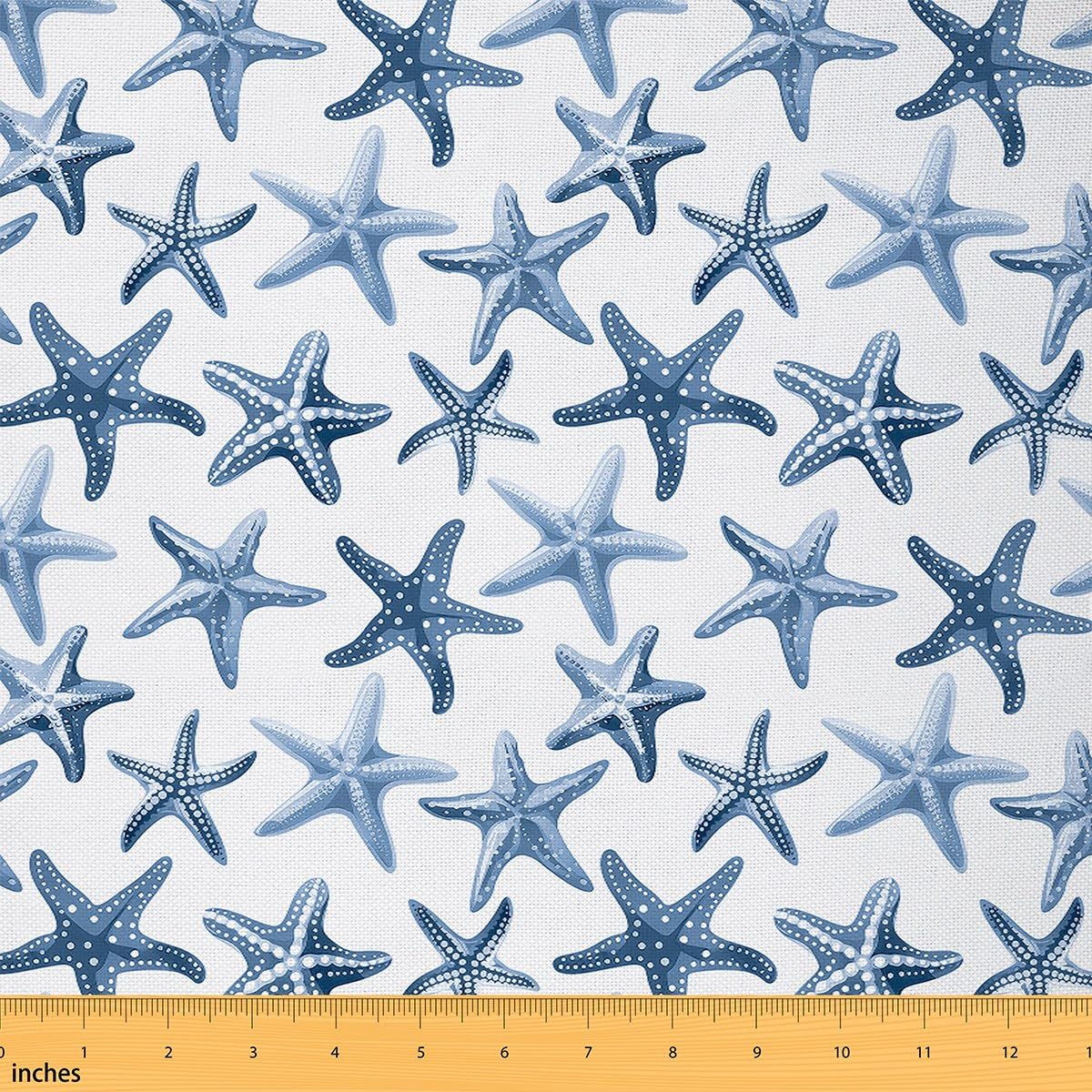 Feelyou Starfish Beach Fabric by The Yard, Coastal Beach Ocean Theme Upholstery Fabric for Chairs,Ocean Marine Nautical Sea Creatures Decorative Waterproof Outdoor Fabric, 1 Yard, Teal Blue