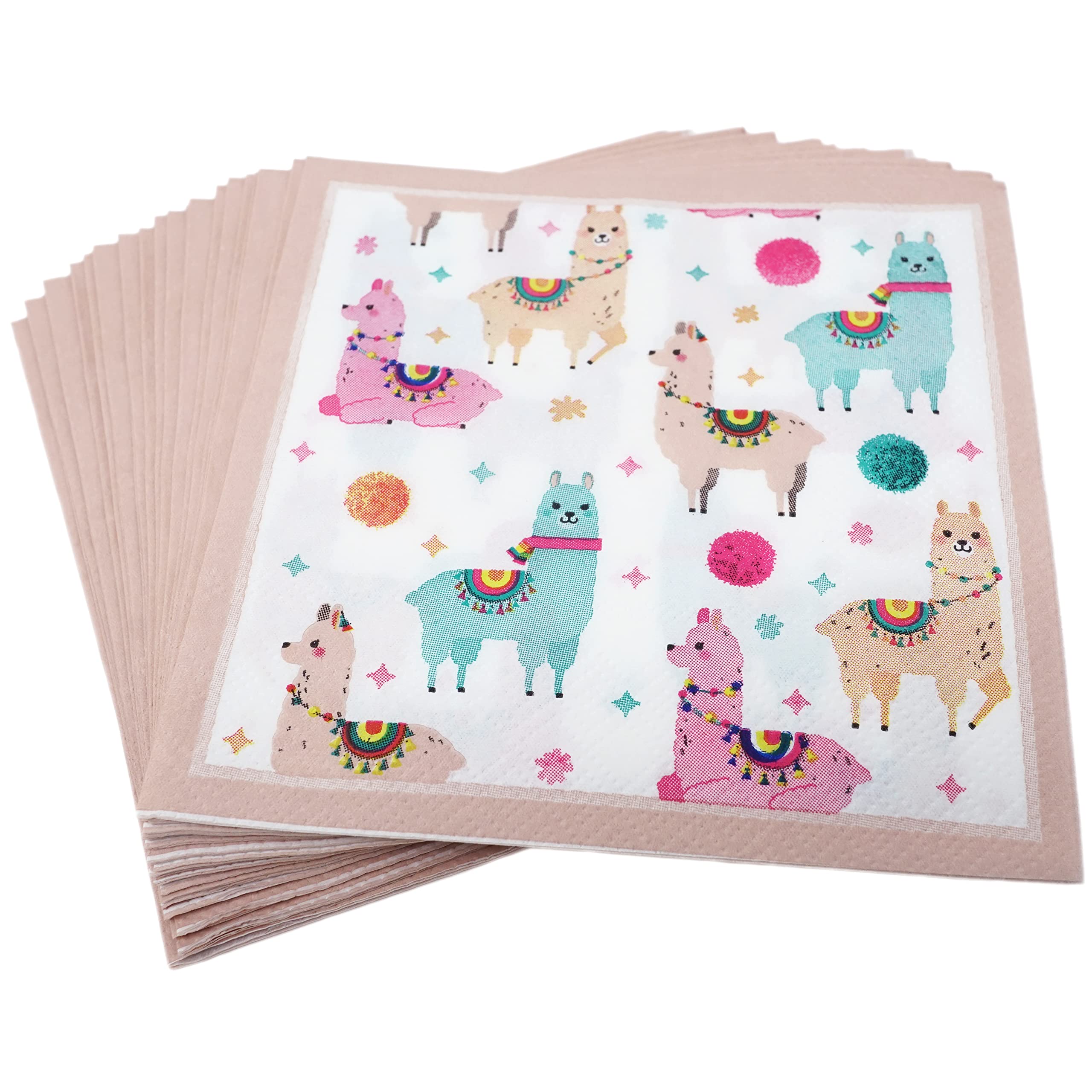 Llama Alpaca Party Biodegradable Paper Napkins for All Events & Occasions, 40 Count Total (2-Pack)