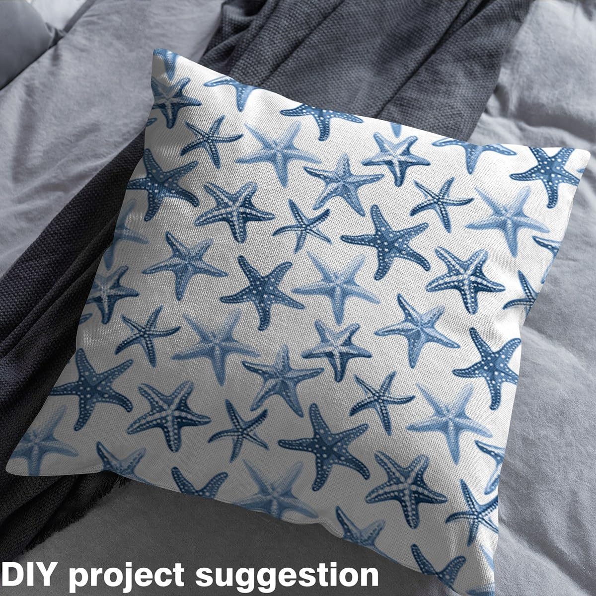 Feelyou Starfish Beach Fabric by The Yard, Coastal Beach Ocean Theme Upholstery Fabric for Chairs,Ocean Marine Nautical Sea Creatures Decorative Waterproof Outdoor Fabric, 1 Yard, Teal Blue