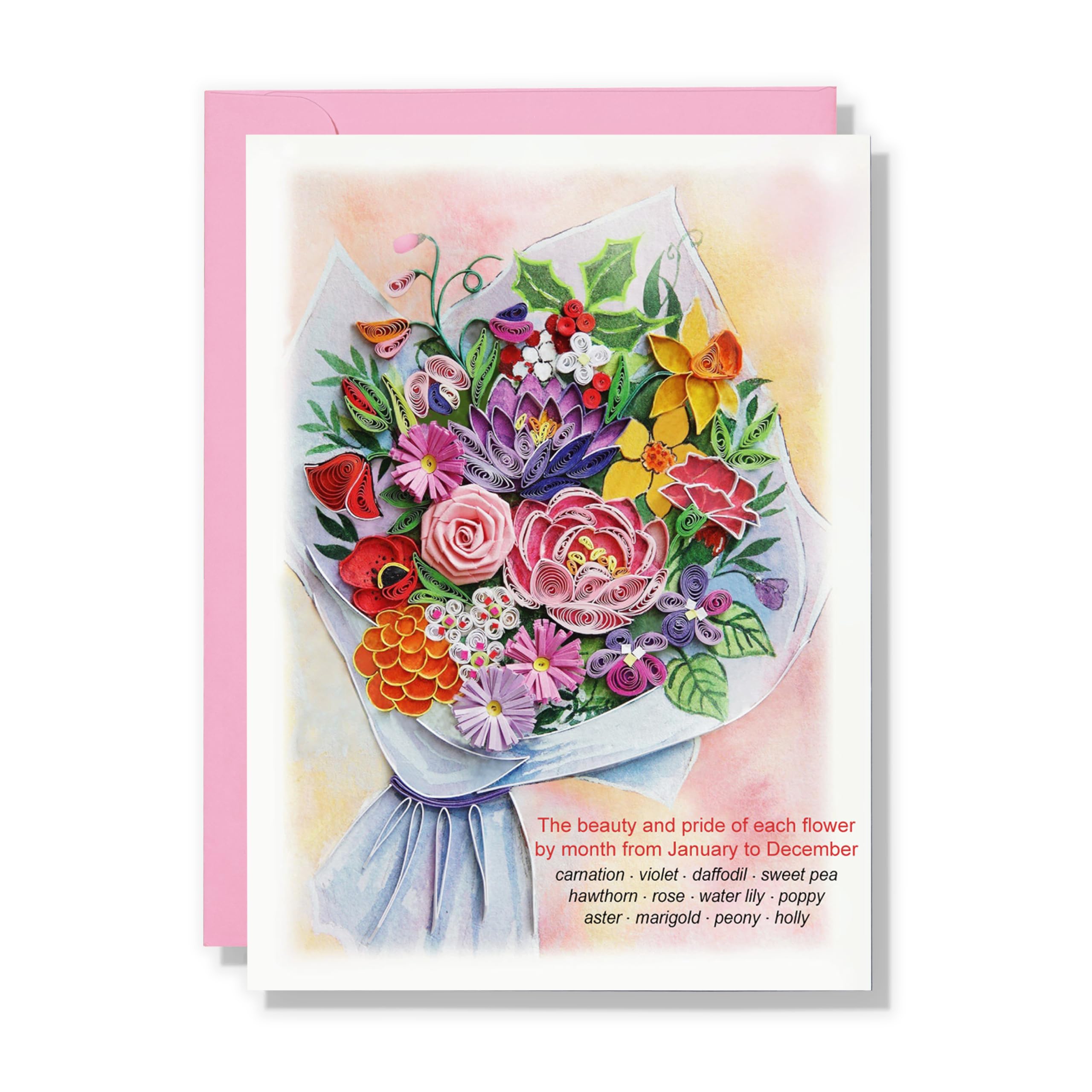 TUMYBee Colorful Bouquet Quilling Floral Card, Anniversary, Thank You, Birthday, 5 x 7 inch