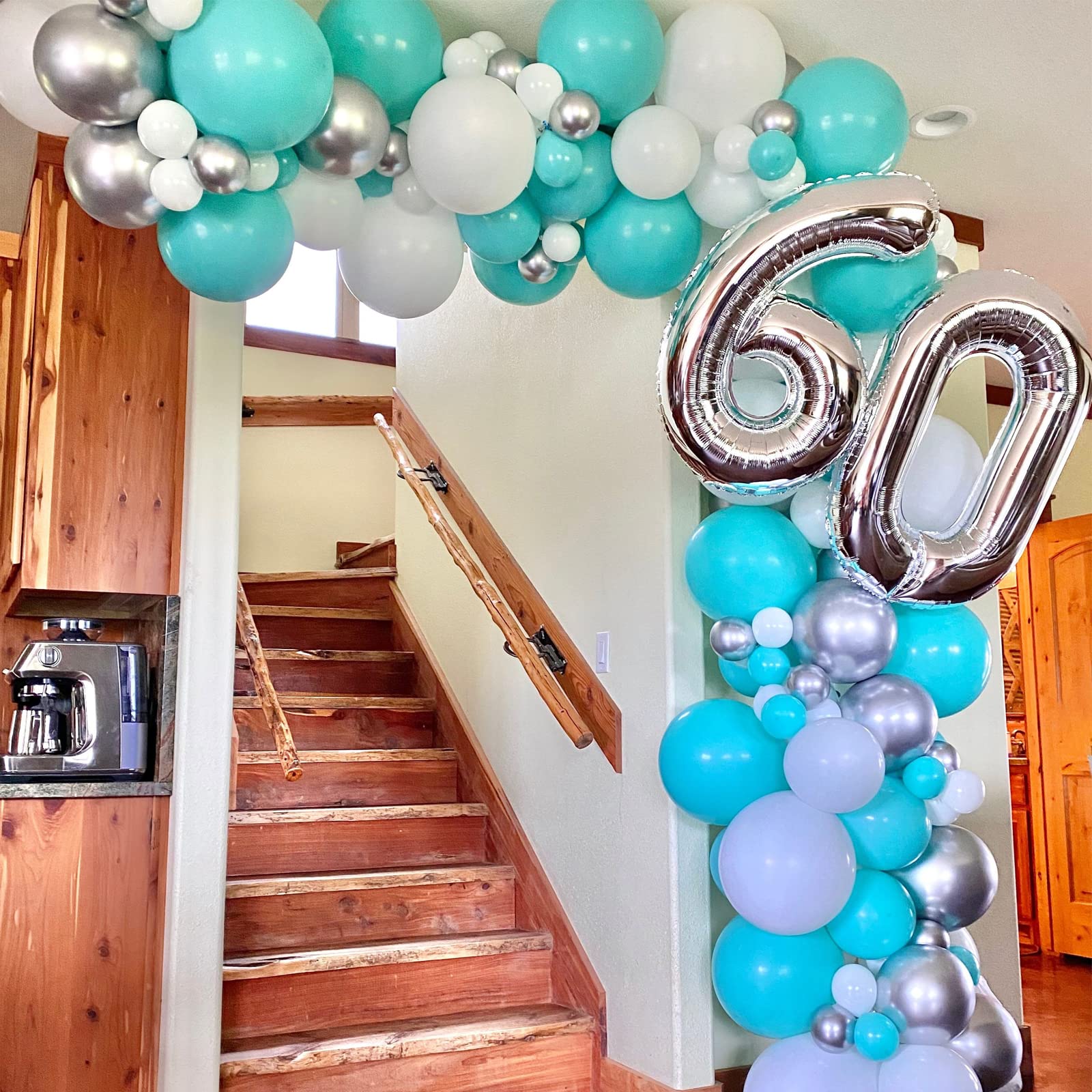 Teal Blue Silver White Balloons, 50Pcs Teal and Silver Balloons Turquoise Blue White Silver Confetti Latex Balloons for Wedding Bridal Baby Shower Birthday Graduation Party Decorations