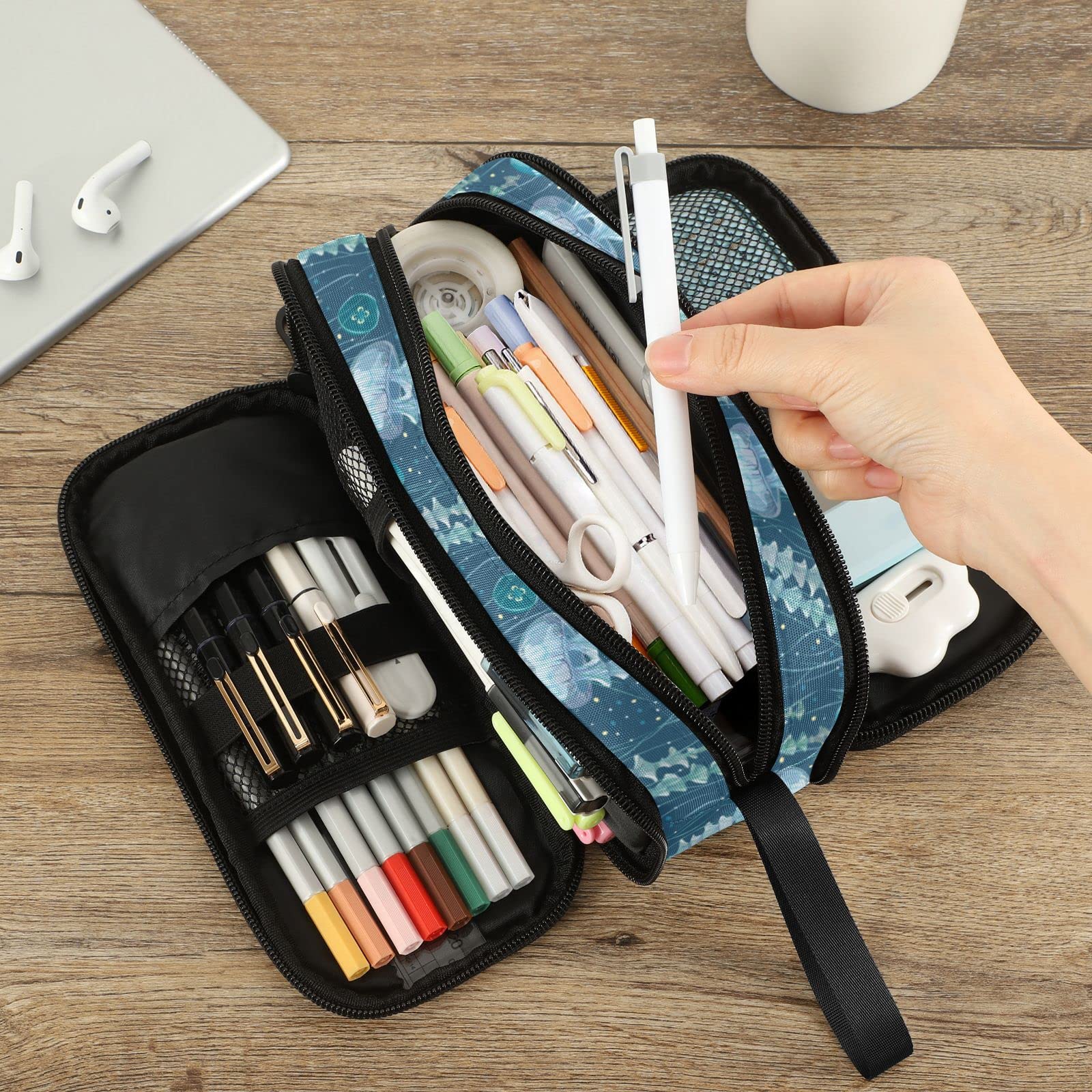 Fustylead Transparent Jellyfish Big Capacity Pencil Pen Case, Multi-Purpose Makeup Bag Organizer Storage Pouch for Office College School Hiking Travel