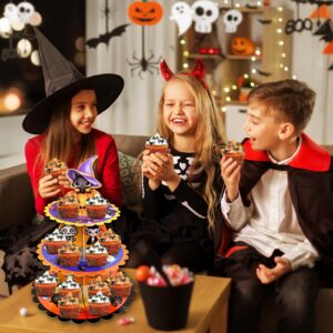 ceiba tree Halloween Cupcake Stand Decorations Holder Dessert Tower 3 Tier Cardboard Pumpkin Trick or Treat Party Birthday Supplies for Kids