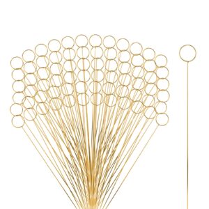 senjeok 80 pcs 13.6 inch gold floral place card holder, round metal wire floral picks, photo clip holder stick for office, wedding, birthday