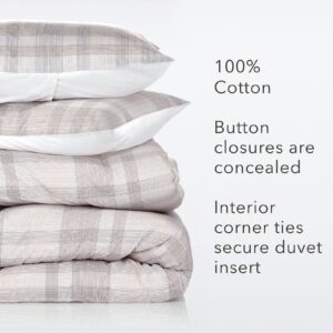 Nate Home by Nate Berkus 250TC Glen Plaid Duvet Cover Set | All-Season Cotton - Full/Queen Size - from mDesign - 3 Piece - Includes 1 Duvet Cover, 2 Pillow Shams, Pearl Multi (Cream/Beige)