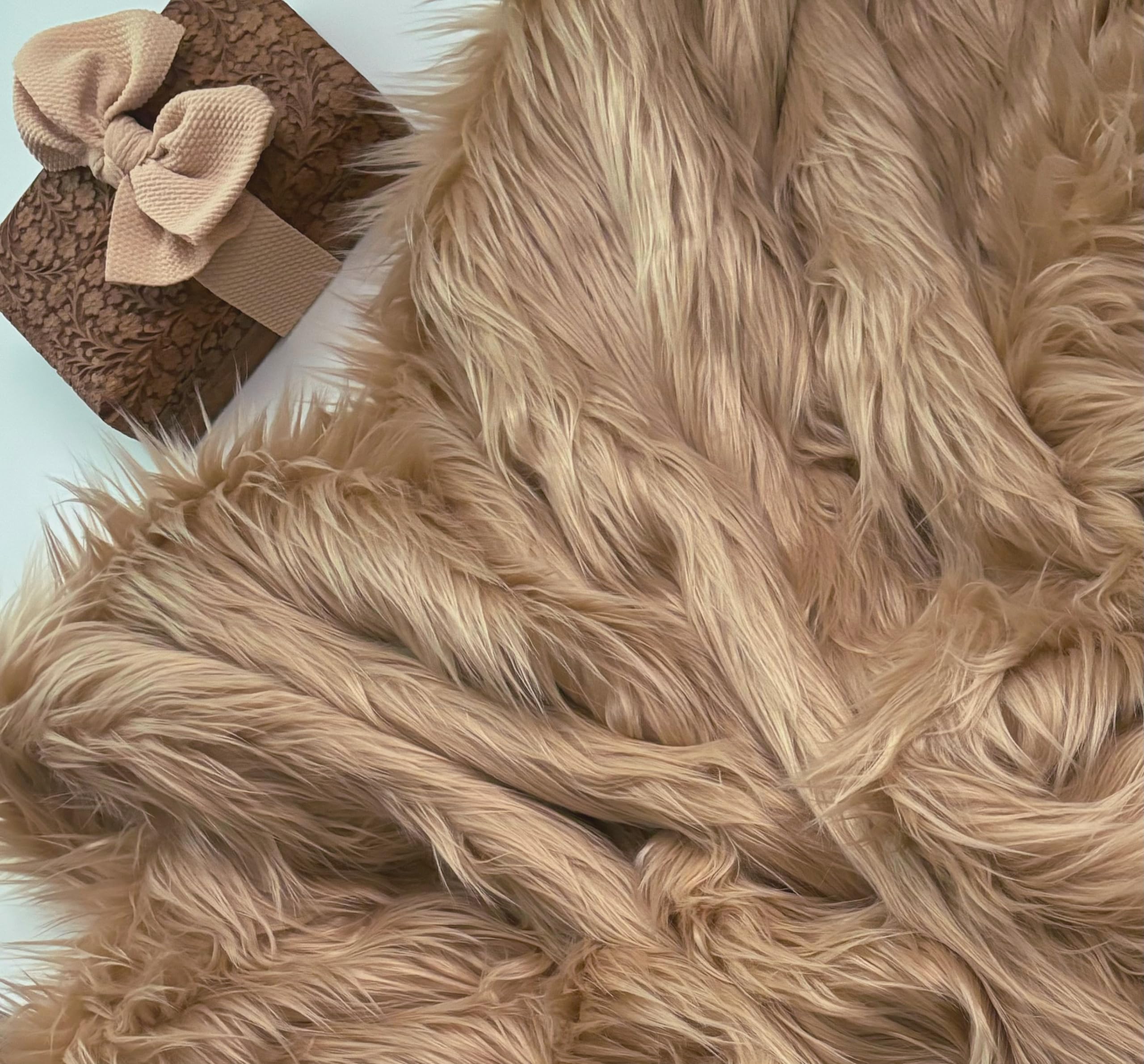 Bianna Peanut Butter Brown Faux Fur Fabric, by The Yard, American Seller, Luxury Shag Shaggy Material for Crafting, Sewing, Costumes, Fursuits, Home Decor (12x12 inches)