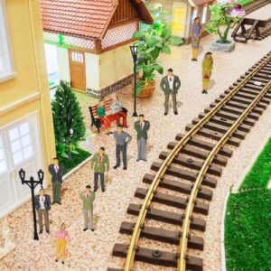 55 Pcs 1:30 Scale Model Trains Architectural Scale Painted Figures Set, Include 30 Miniature People 5 Street Lamps 11 Mixed Model Trees 5 Model Park Street Seat 4 Fake Grass for Miniature Scene