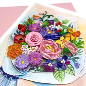 TUMYBee Colorful Bouquet Quilling Floral Card, Anniversary, Thank You, Birthday, 5 x 7 inch