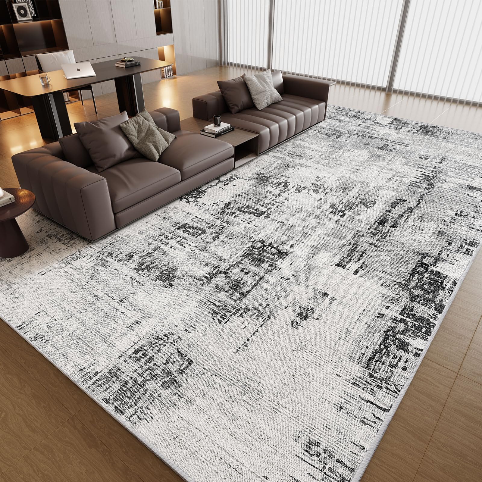 Vamcheer Washable Abstract Area Rug - Contemporary Style for Living Room, Bedroom, Kitchen - Machine Washable Rug for Living Room - Non-Shedding and Easy-Cleaning - Grey 5x7 ft