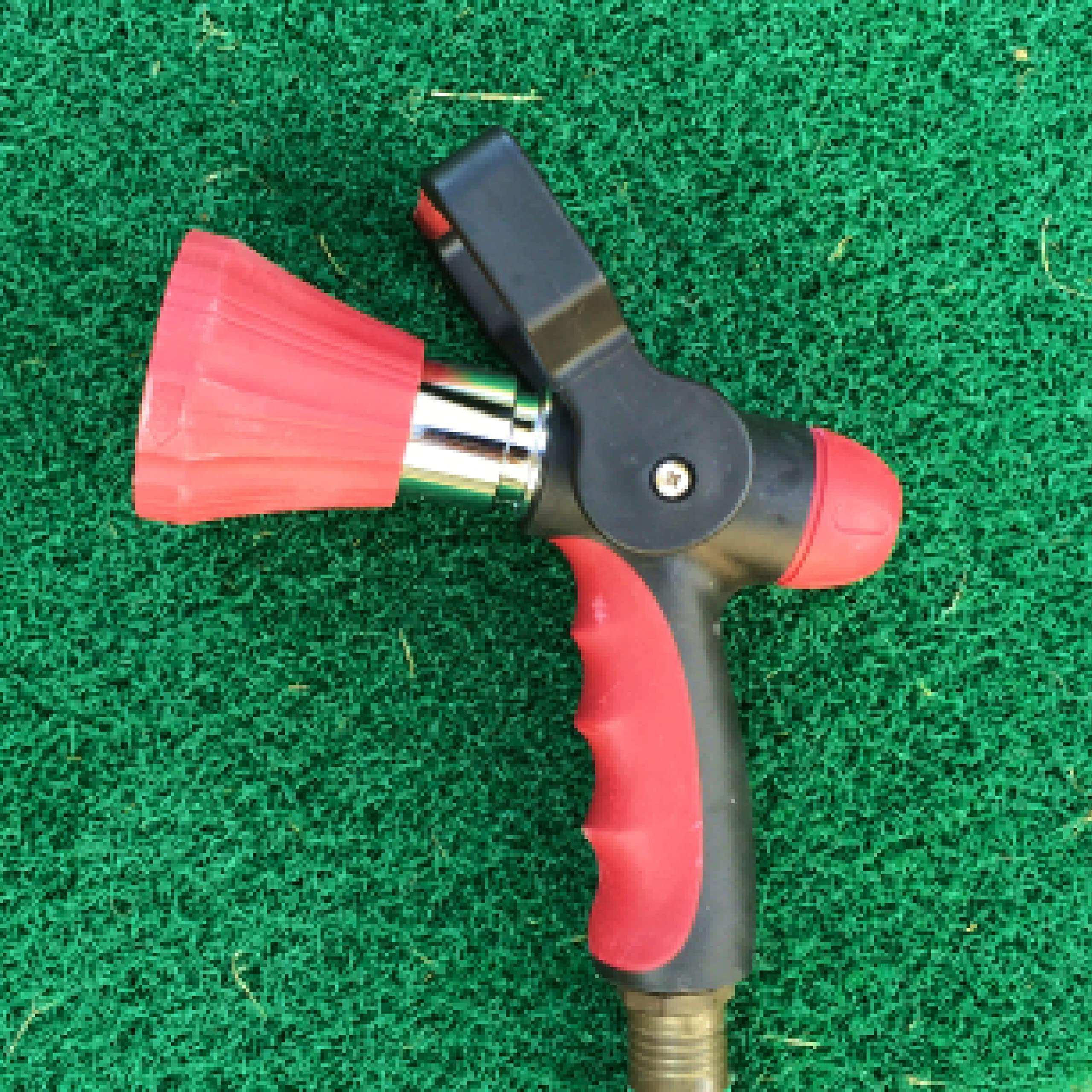 Red Fireman Hose Nozzle, Garden Hose Nozzle Firefighter Style, Garden Hose Sprayer, Fire Hose Nozzle For Garden Hose, High Pressure Sprayer with Ergonomic Shut Off On Handle - Heavy Duty