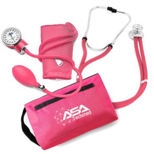 asa techmed dual head sprague stethoscope and sphygmomanometer manual blood pressure cuff set with case, gift for medical students, doctors, nurses, emt and paramedics, pink