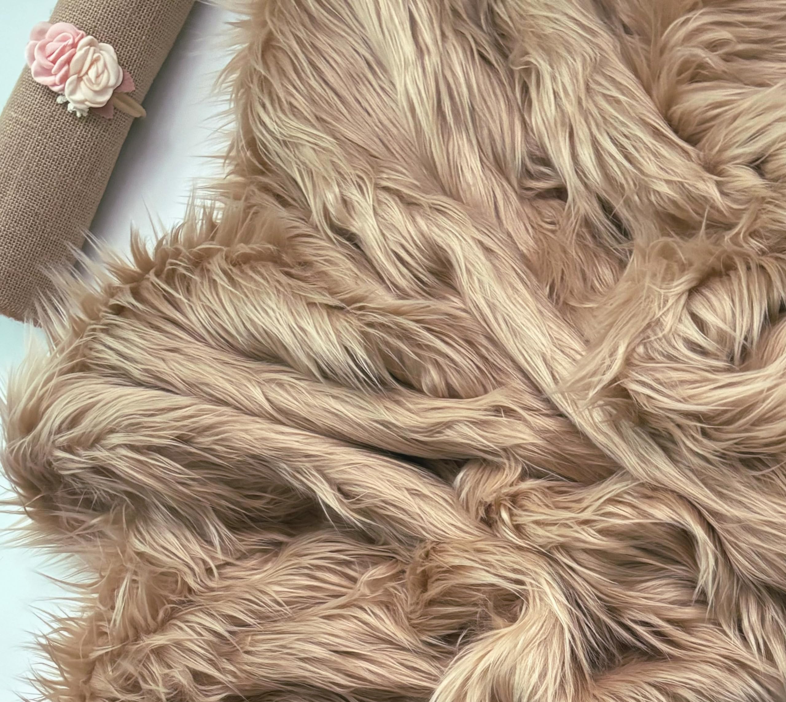 Bianna Peanut Butter Brown Faux Fur Fabric, by The Yard, American Seller, Luxury Shag Shaggy Material for Crafting, Sewing, Costumes, Fursuits, Home Decor (12x12 inches)