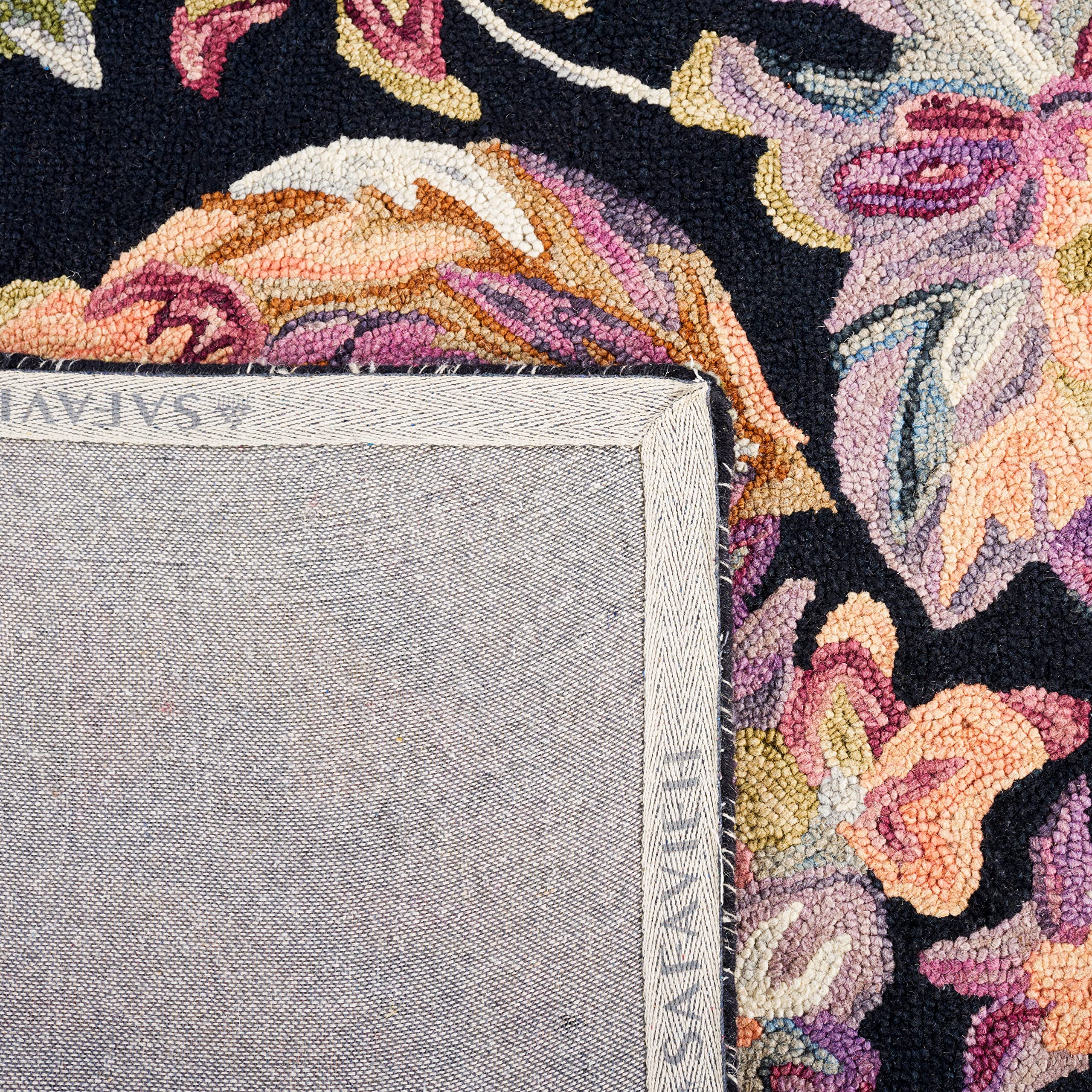 SAFAVIEH Blossom Collection Accent Rug - 3' x 5', Black & Plum, Handmade French Country Floral Wool, Ideal for High Traffic Areas in Entryway, Living Room, Bedroom (BLM461Z)