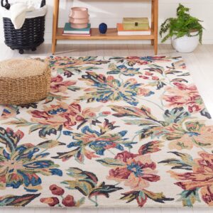 safavieh blossom collection area rug - 6' square, ivory & plum, handmade french country floral wool, ideal for high traffic areas in living room, bedroom (blm467a)