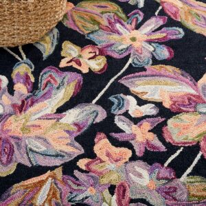 SAFAVIEH Blossom Collection Accent Rug - 3' x 5', Black & Plum, Handmade French Country Floral Wool, Ideal for High Traffic Areas in Entryway, Living Room, Bedroom (BLM461Z)