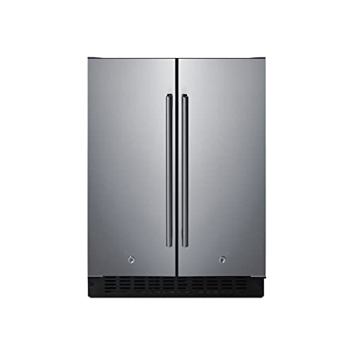 Summit Appliance FFRF24SS 24" Wide Built-In Refrigerator-Freezer, All-in-one Design, Stainless Steel Door Fronts, Black Cabinet, 115V AC/60Hz, High Temperature Alarm, LED Lighting, Digital Thermostat