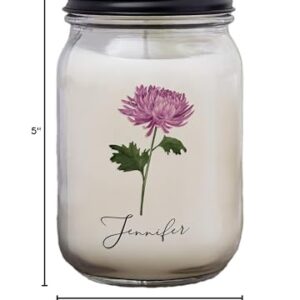 Personalization Universe Birth Month Flower Personalized Farmhouse Candle Jar, Customizable with Name, Date, and Birth Flower, Lakeside Rain Scent, 50-60 Hours Burn Time, Made in USA, for Women