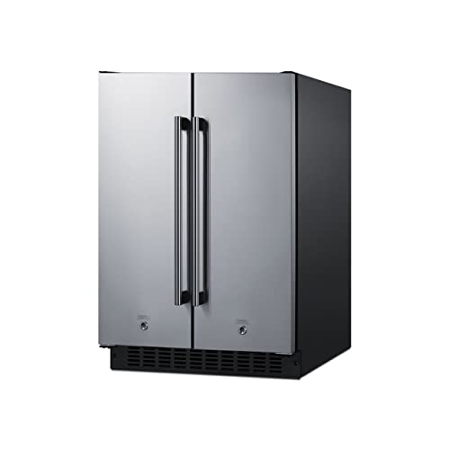 Summit Appliance FFRF24SS 24" Wide Built-In Refrigerator-Freezer, All-in-one Design, Stainless Steel Door Fronts, Black Cabinet, 115V AC/60Hz, High Temperature Alarm, LED Lighting, Digital Thermostat