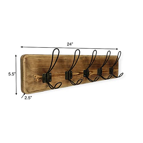 WRIGHTMART 24” Wooden Wall-Mount Coat Rack, Rustic Reclaimed Pine with 5 Storage Hooks, Farmhouse Design for Jackets, Hats, Scarves, Umbrellas, Bags, Keys, Leashes, Towel, Entryway, Bedroom, Bathroom