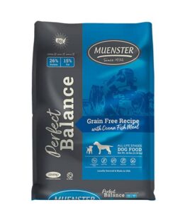 muenster perfect balance oceanfish meal grain free recipe – gluten free dry dog food - complete and balanced kibble for large, medium or small breed dogs, 25 lb