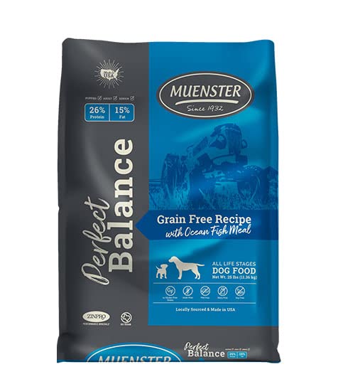 Muenster Perfect Balance OceanFish Meal Grain Free Recipe – Gluten Free Dry Dog Food - Complete and Balanced Kibble for Large, Medium or Small Breed Dogs, 25 lb