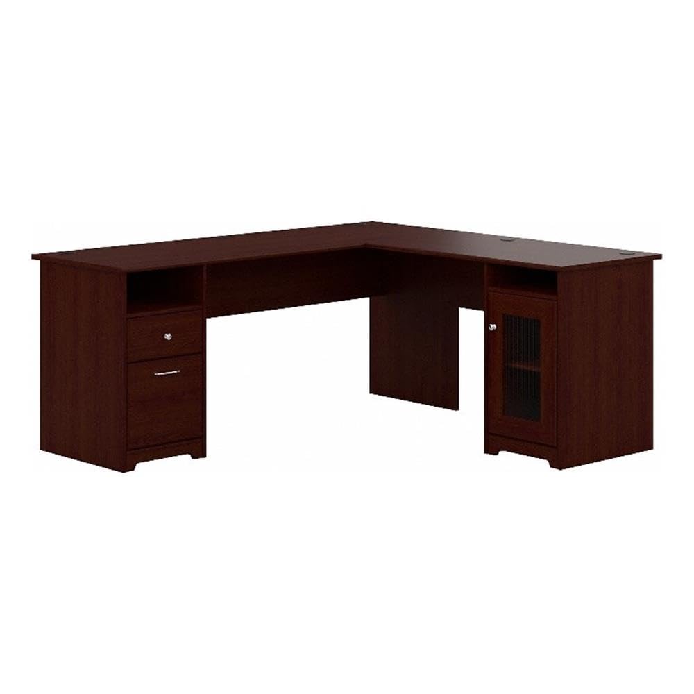 Bush Furniture Cabot 72W L Shaped Computer Desk with Storage in Harvest Cherry