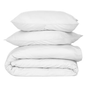 Nate Home by Nate Berkus 300TC 3-Piece Luxe Cotton Sateen Duvet Cover | Ultra Soft, Cool, Bedding Set from mDesign - Full/Queen Size - 1 Duvet Cover/2 Pillow Shams, Snow (White)