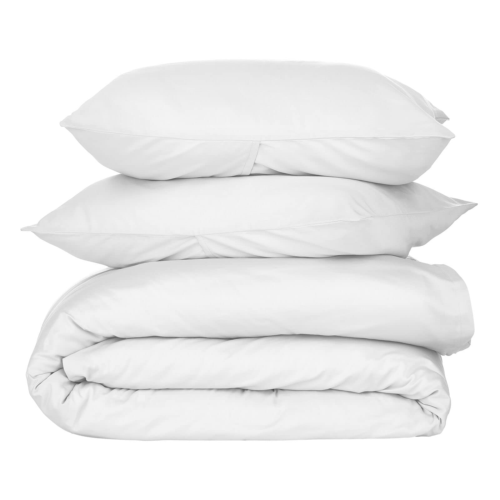 Nate Home by Nate Berkus 300TC 3-Piece Luxe Cotton Sateen Duvet Cover | Ultra Soft, Cool, Bedding Set from mDesign - Full/Queen Size - 1 Duvet Cover/2 Pillow Shams, Snow (White)