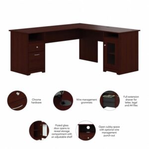 Bush Furniture Cabot 72W L Shaped Computer Desk with Storage in Harvest Cherry