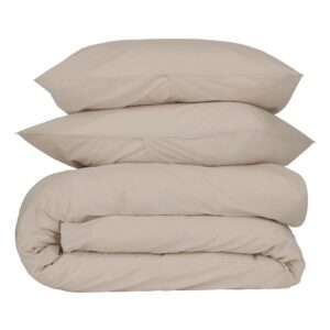 nate home by nate berkus 200tc 3-piece cotton percale duvet cover | crisp, cool, breathable bedding set from mdesign - full/queen size - 1 duvet cover/2 pillow shams, fossil (beige)