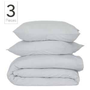 Nate Home by Nate Berkus 300TC 3-Piece Luxe Cotton Sateen Duvet Cover | Ultra Soft, Cool, Bedding Set from mDesign - King Size - 1 Duvet Cover/2 Pillow Shams, Quartz (Light Gray)