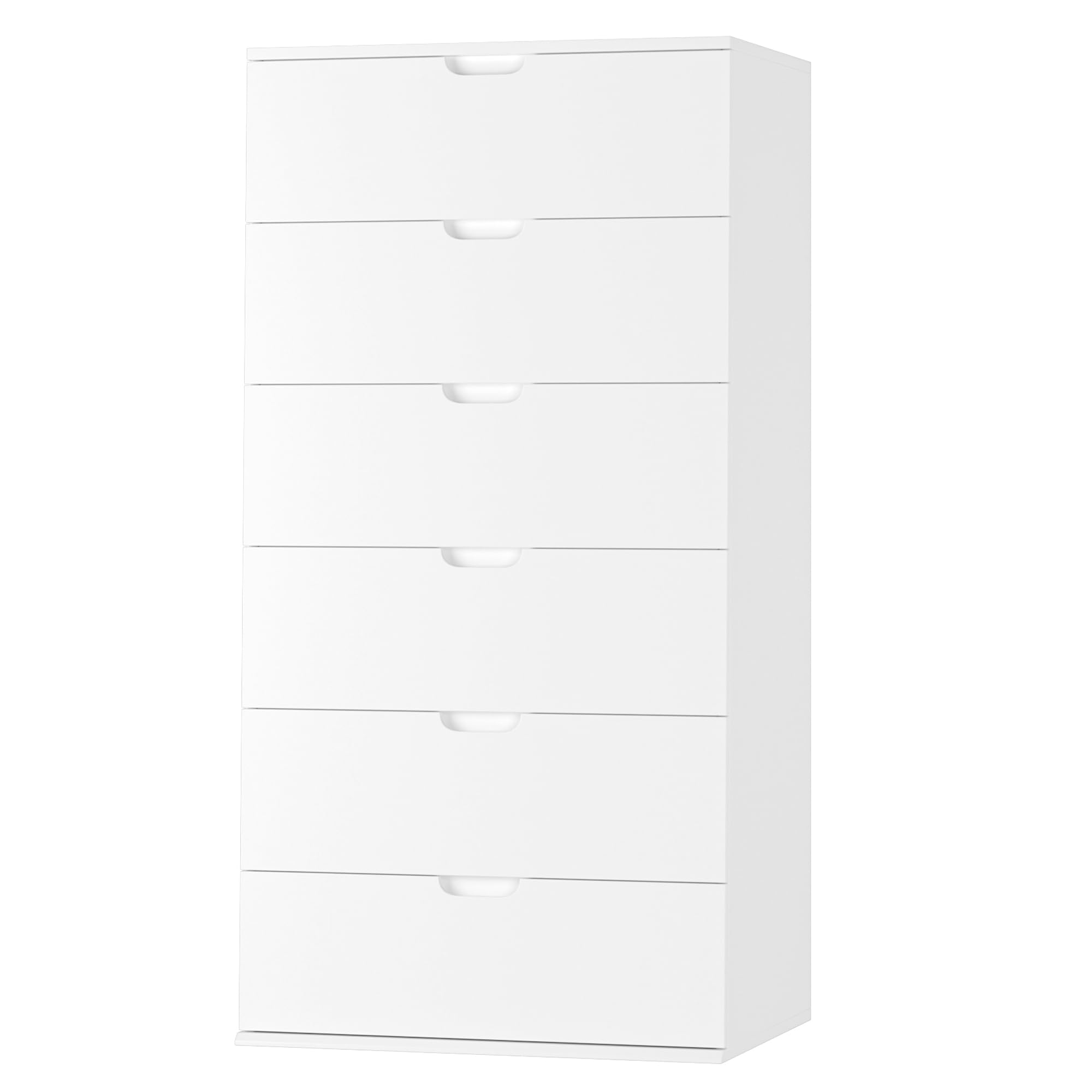 FOTOSOK Tall Dresser 47", White Dresser with 6 Drawers, Modern Chest of Drawers with Handless Design, 6 Drawer Dresser Verticle Dresser for Home & Office