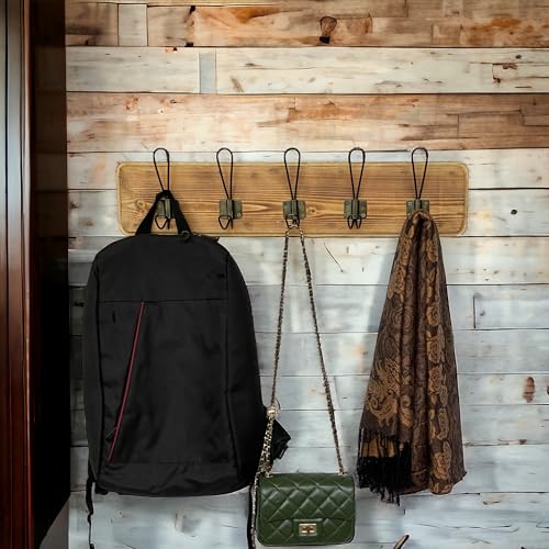 WRIGHTMART 24” Wooden Wall-Mount Coat Rack, Rustic Reclaimed Pine with 5 Storage Hooks, Farmhouse Design for Jackets, Hats, Scarves, Umbrellas, Bags, Keys, Leashes, Towel, Entryway, Bedroom, Bathroom