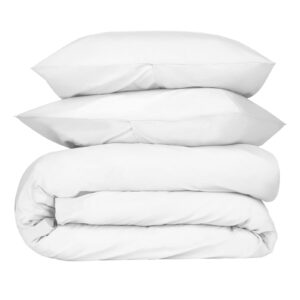 Nate Home by Nate Berkus 200TC 3-Piece Cotton Percale Duvet Cover | Crisp, Cool, Breathable Bedding Set from mDesign - Full/Queen Size - 1 Duvet Cover/2 Pillow Shams, Snow (White)