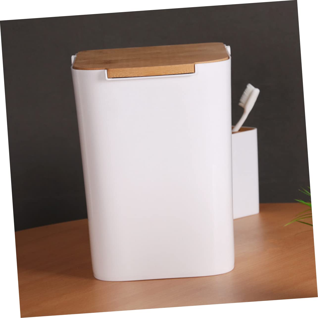 CIYODO 1Pc Modern Plastic Trash Can with Lid Press Type Garbage Bin for Kitchen Bathroom Office Slim Design Waste Storage Container