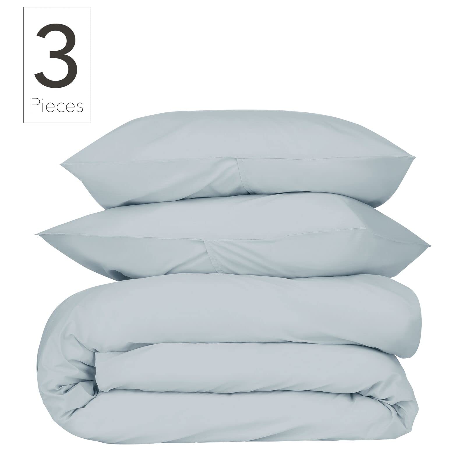 Nate Home by Nate Berkus 200TC 3-Piece Cotton Percale Duvet Cover | Crisp, Cool, Breathable Bedding Set from mDesign - King Size - 1 Duvet Cover/2 Pillow Shams, Heron (Light Blue)