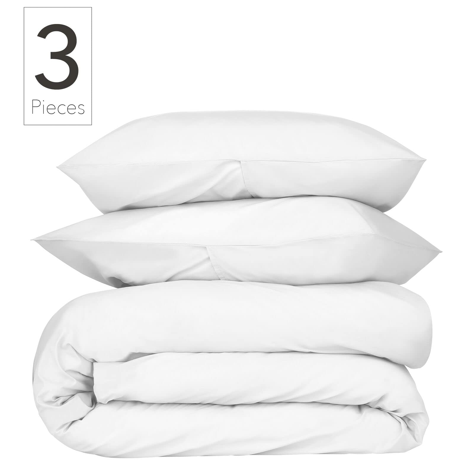 Nate Home by Nate Berkus 200TC 3-Piece Cotton Percale Duvet Cover | Crisp, Cool, Breathable Bedding Set from mDesign - Full/Queen Size - 1 Duvet Cover/2 Pillow Shams, Snow (White)