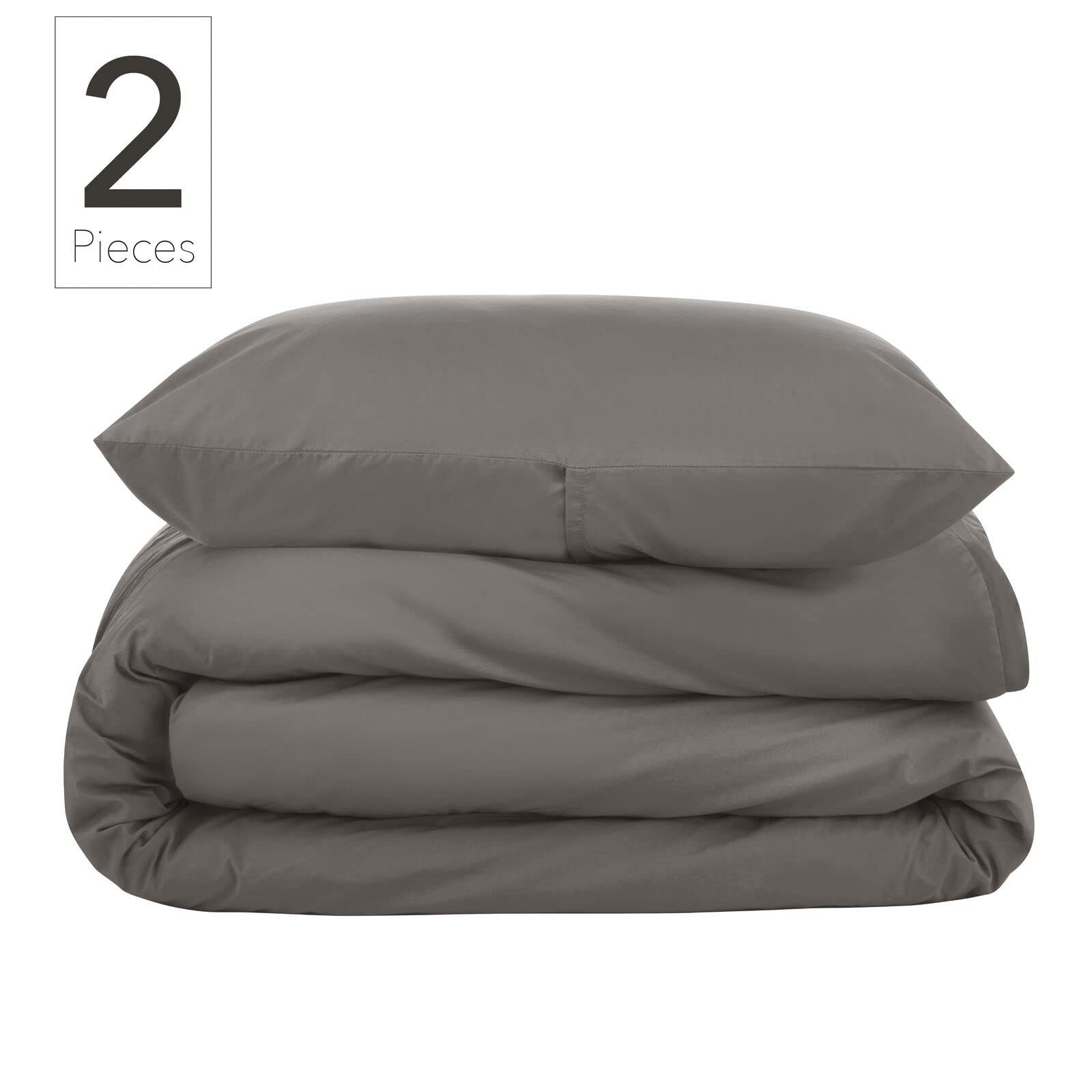 Nate Home by Nate Berkus 200TC 2-Piece Cotton Percale Duvet Cover | Crisp, Cool, Breathable Bedding Set from mDesign - Twin Size - 1 Duvet Cover/1 Pillow Sham, Charcoal (Dark Gray)