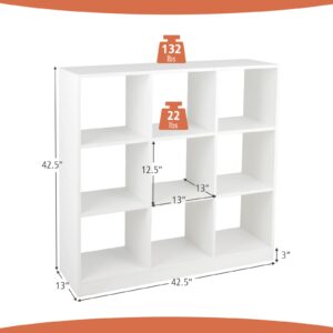 Costzon Toy Organizers and Storage, Wooden White 9-Cube Kids Bookcase for Books Toys Display Organization, Toddler Bookshelf for Bedroom, Living Room, Nursery, Playroom