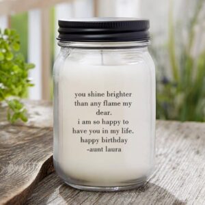 Personalization Universe Birth Month Flower Personalized Farmhouse Candle Jar, Customizable with Name, Date, and Birth Flower, Lakeside Rain Scent, 50-60 Hours Burn Time, Made in USA, for Women