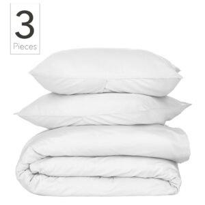 Nate Home by Nate Berkus 300TC 3-Piece Luxe Cotton Sateen Duvet Cover | Ultra Soft, Cool, Bedding Set from mDesign - Full/Queen Size - 1 Duvet Cover/2 Pillow Shams, Snow (White)