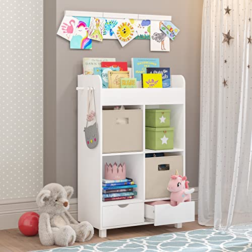 RiverRidge White Book Nook Kids Cubby Storage Cabinet with Bookrack with a 3-Pack Magnetic Art Bar