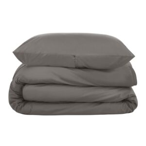 Nate Home by Nate Berkus 200TC 2-Piece Cotton Percale Duvet Cover | Crisp, Cool, Breathable Bedding Set from mDesign - Twin Size - 1 Duvet Cover/1 Pillow Sham, Charcoal (Dark Gray)