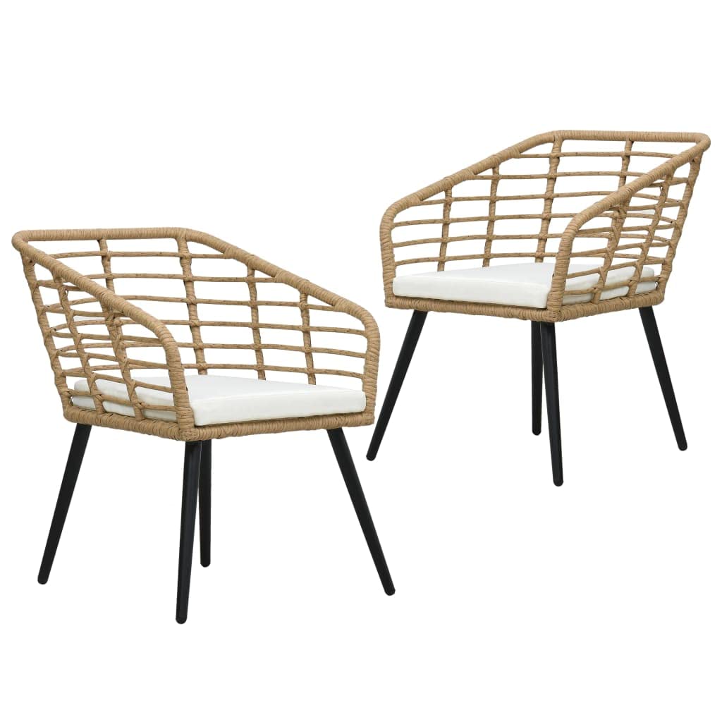 vidaXL Patio Chairs Set - 2 pcs Poly Rattan with Cushions, Oak - Outdoor Bistro Furniture with Rustic Charm, Ergonomic Design, and Weather Resistance